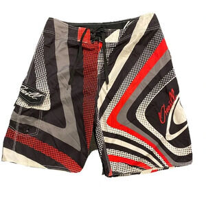 ONEILL Men Board Shorts sz 34 Black Red White excellent condition Summer Casual